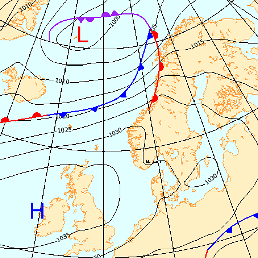 ksOxHU14WR2ZOxpUJ3740gpmtZLsdr9-_ZguryP3MUfQ.png - Und hier das ganze Geheimnis unseres schoenen Wetters! Ein dickes Hoch ueber England bis S-Norwegen, dafuer ein fettes Tief ueber der Norwegischen See. Effekt: Starkregen und viel Wind die ganze norwegische Westkueste hoch. Dafuer Ruhe, Sonne und bis zu 25 Grad an der Suedkueste. Leider fast nur Westliche Winde. Und da wollen wir ja eigentlich hin....