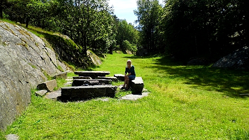 DSCI0026.JPG - So einfach kannman einen pfelgeleichten Rastplatz gestalten: Einfach aus Naturstein, der hier ja reichlich rumliegt. Man sieht, wie schoen kurz der Rasen sit. Das waren die vierbeinigen Biostaubsauger.