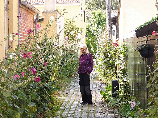 DSCI1949.JPG - Die Bordfee ist von der Ueppigkeit der Blumen begeistert. Sieht man ihr an, stimmts? In den Augen des Skippers eine Blume unter Blumen ;-)